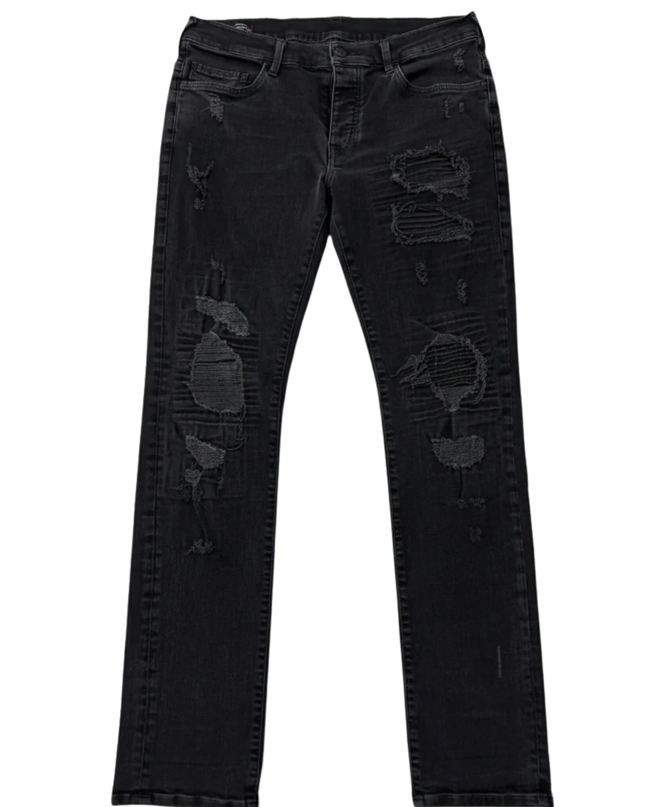 True Religion Black Rocco Relaxed Skinny Distressed Jeans