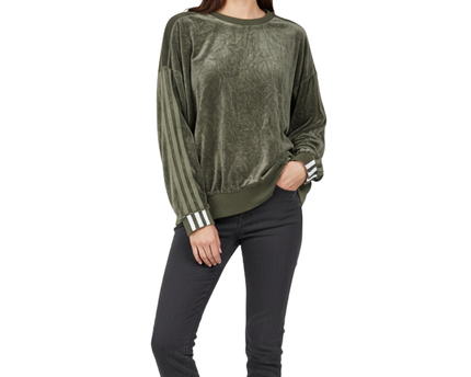 Adidas Olive Velour Three-Stripe Crewneck Sweatshirt W/Tags