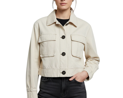 Bershka Beige Cropped Utility Cotton Jacket
