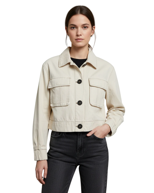 Bershka Beige Cropped Utility Cotton Jacket