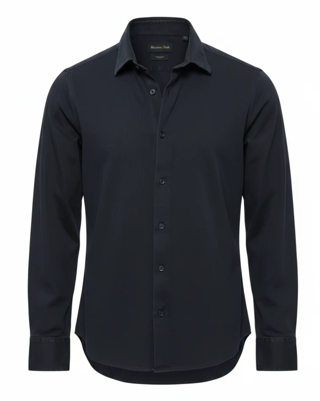 Massimo Dutti BlackTextured Long Sleeve Shirt