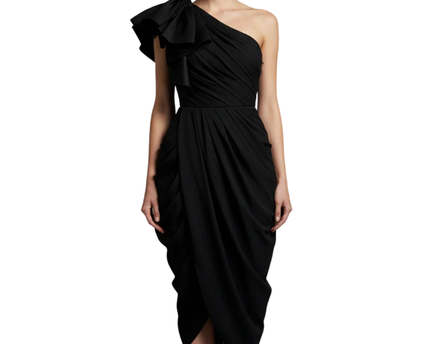 WHITE by VERA WANG Black One-Shoulder Ruffle Cocktail Dress