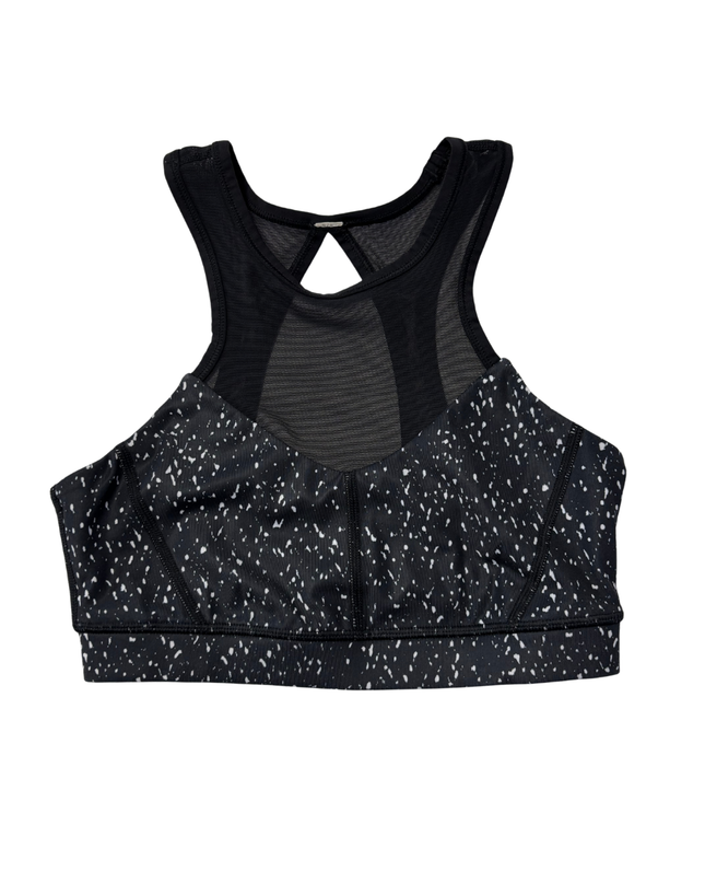 Lululemon Black and White Speckled Mesh High-Neck Sports Bra