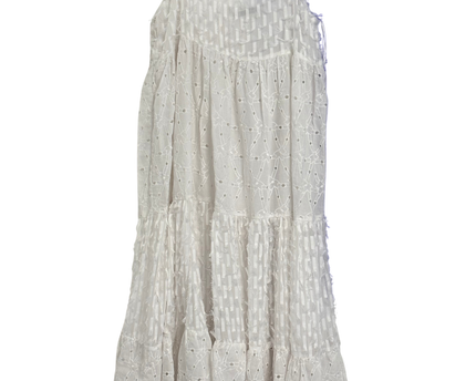Zara White Embroidered Tiered Midi Dress