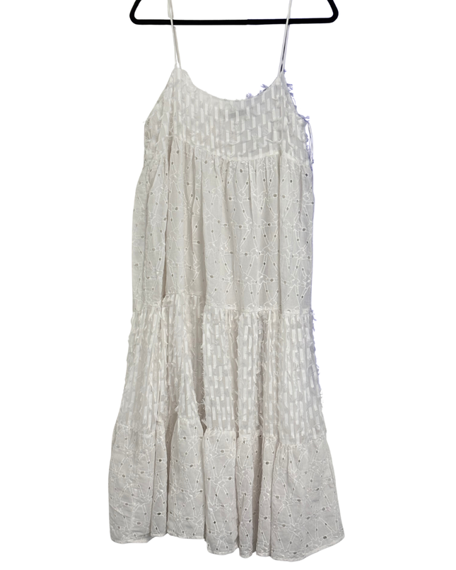 Zara White Embroidered Tiered Midi Dress