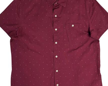 American Eagle Maroon Short Sleeve Geometric Print Button-Down Shirt
