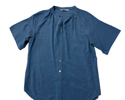 Sapphire West Dusty Blue Short Sleeve Button-Up Blouse