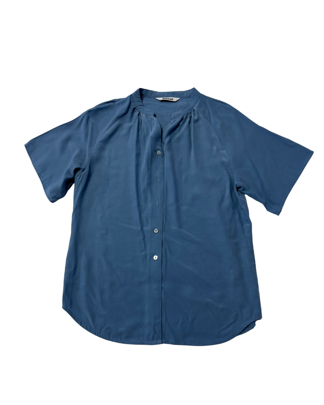 Sapphire West Dusty Blue Short Sleeve Button-Up Blouse