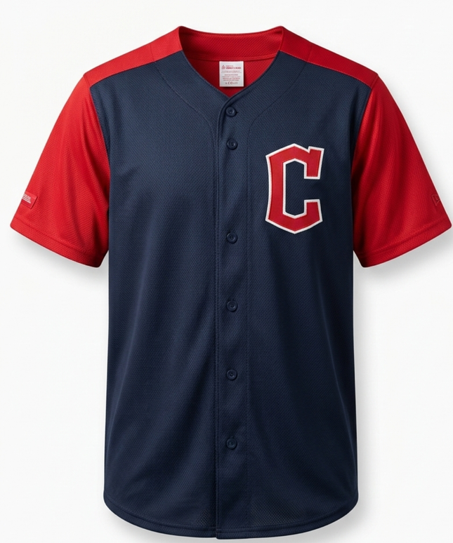 MLB Navy Blue, Red Cleveland Baseball Jersey
