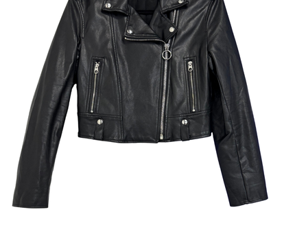 Bershka Black Faux Leather Cropped Biker Jacket