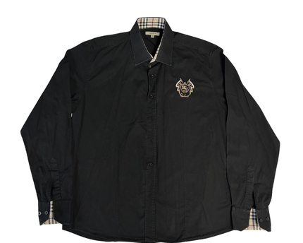 Burberry London Black Embroidered Crest Long-Sleeve Shirt