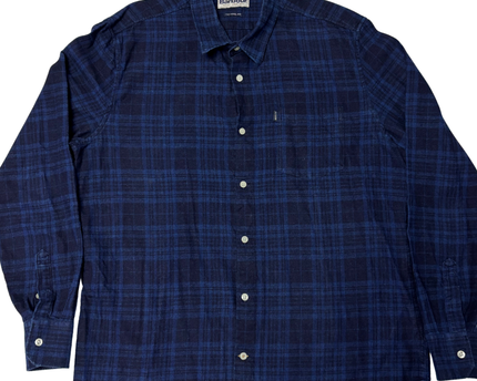 Barbour Men's Navy Blue Tartan Plaid Flannel Button-Down Shirt