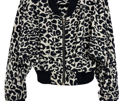 2nd Skin Black and White Leopard Print Bomber Jacket