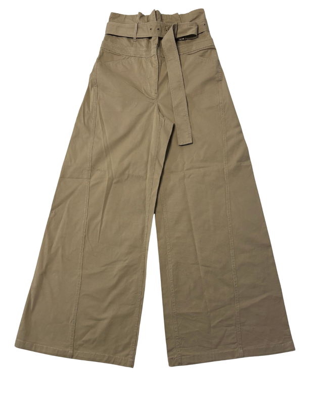 Zara Beige High-Waisted Wide Leg Belted Utility Pants