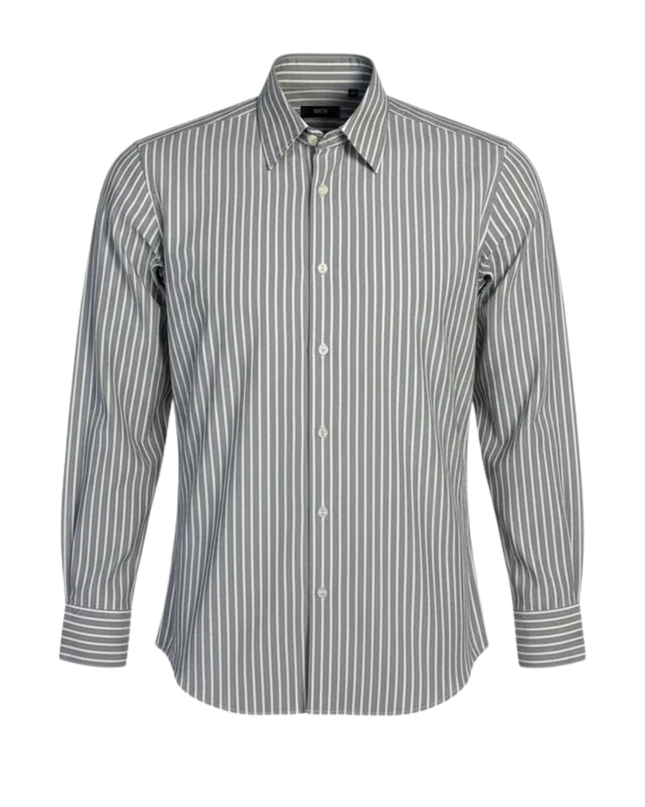 BOSS Gray Striped Long Sleeve Shirt