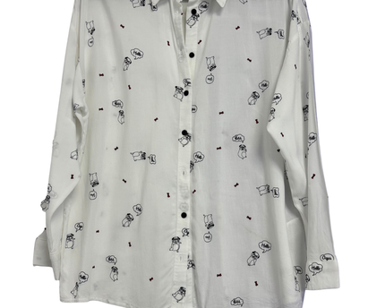 Olé by Koton White Pug Print Graphic Button-Down Shirt