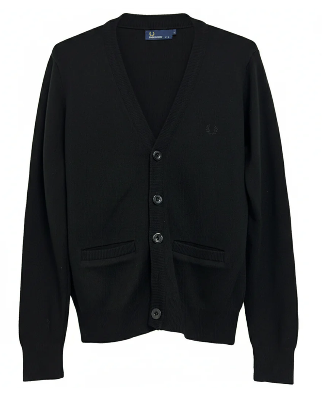 Fred Perry Black Classic V-Neck Button-Up Cardigan