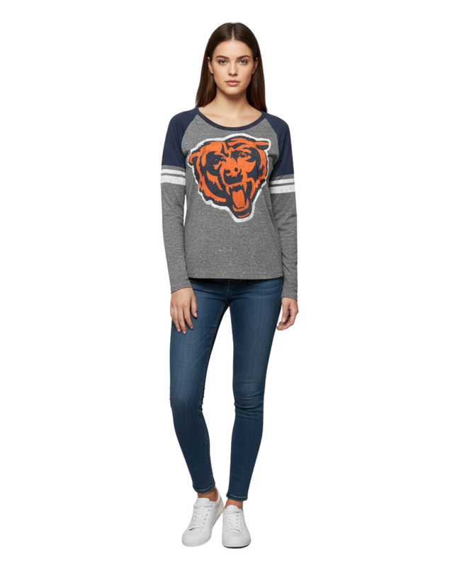 NFL Team Apparel Grey Chicago Bears Graphic Raglan Long Sleeve Tee