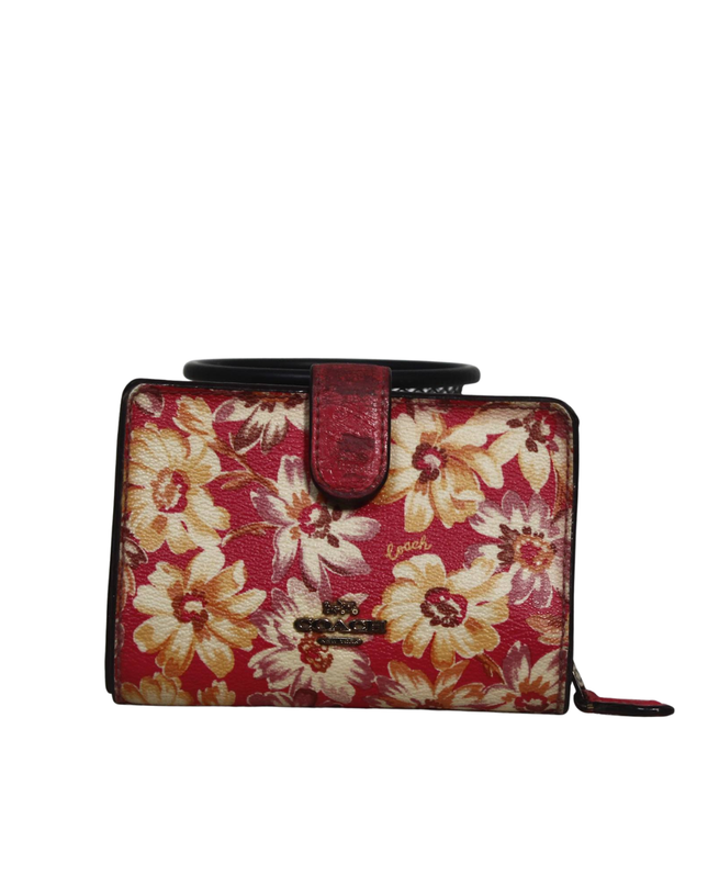 Coach Red Floral Print Medium Compact Wallet