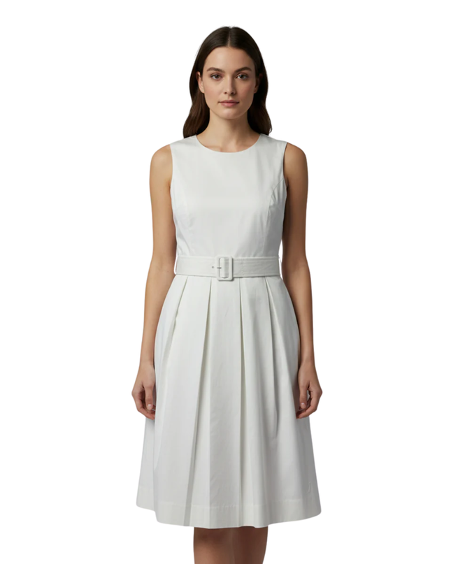 Nautica White Belted Pleated A-Line Dress
