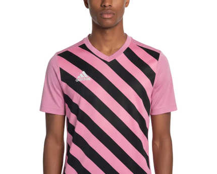 Adidas Pink Striped V-Neck Sports T-Shirt