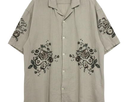 Abercrombie & Fitch Beige Floral Embroidered Linen Blend Shirt