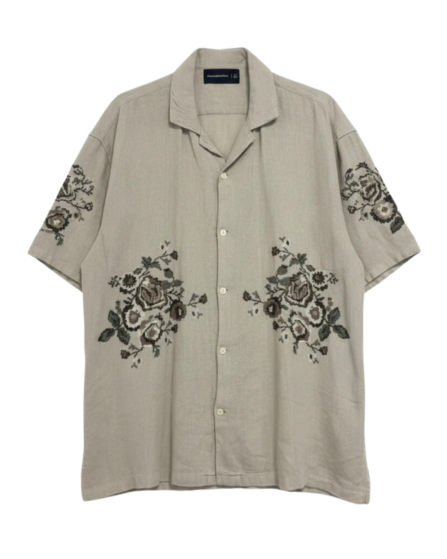 Abercrombie & Fitch Beige Floral Embroidered Linen Blend Shirt