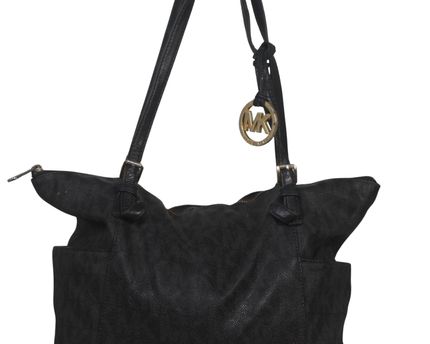 Michael Kors Black Monogram Tote Bag with Logo Charm