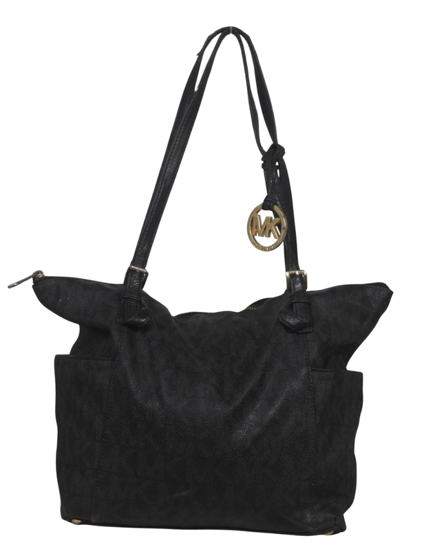 Michael Kors Black Monogram Tote Bag with Logo Charm