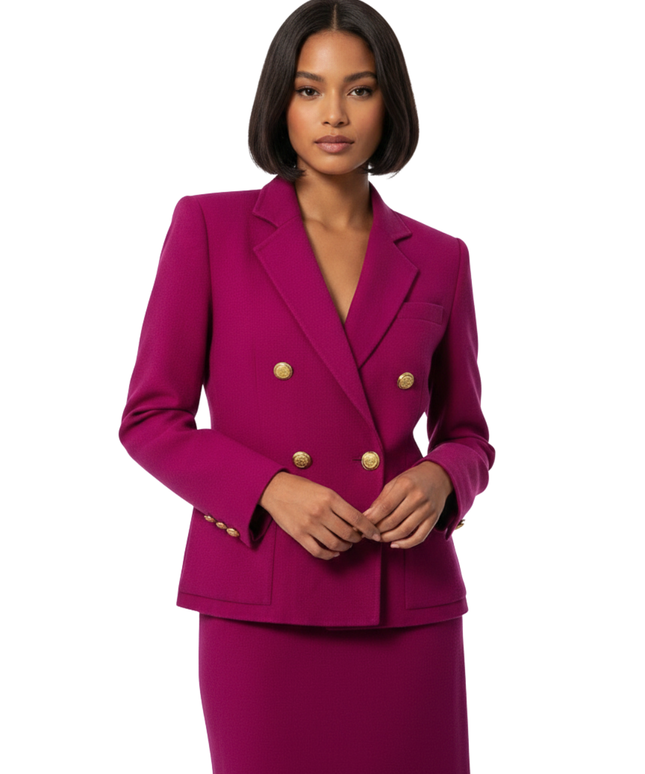 Yves Saint Laurent Magenta Vintage Wool Double-Breasted Skirt Suit