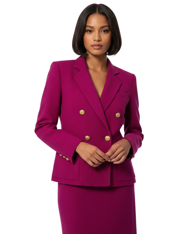Yves Saint Laurent Magenta Vintage Wool Double-Breasted Skirt Suit