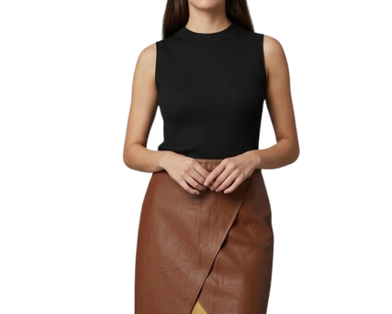 NA-KD Brown Faux Leather Wrap Midi Skirt
