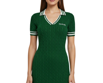 Don't Call Me Jennyfer Green Cable Knit Polo Dress