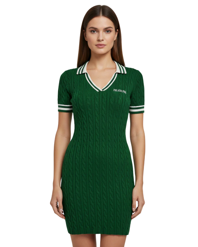 Don't Call Me Jennyfer Green Cable Knit Polo Dress