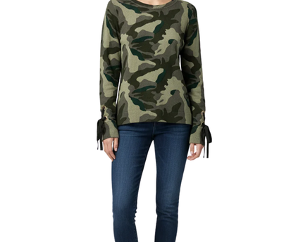 INC International Concepts Camouflage Lace-Up Sleeve Sweater
