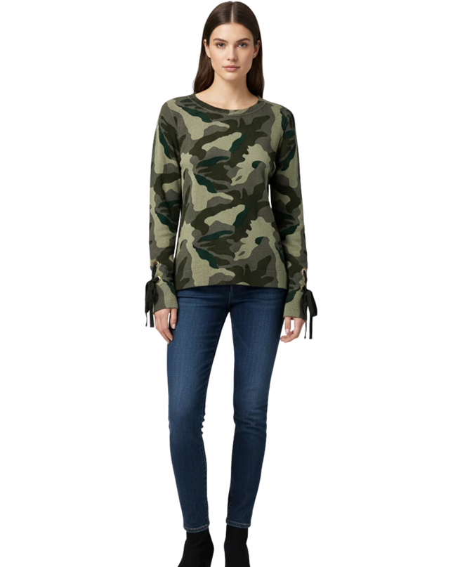 INC International Concepts Camouflage Lace-Up Sleeve Sweater