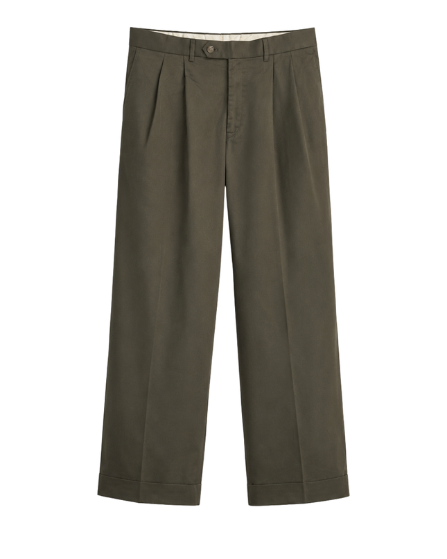 Lauren Ralph Lauren Olive Green Wool Cashmere Blend Pleated Trousers