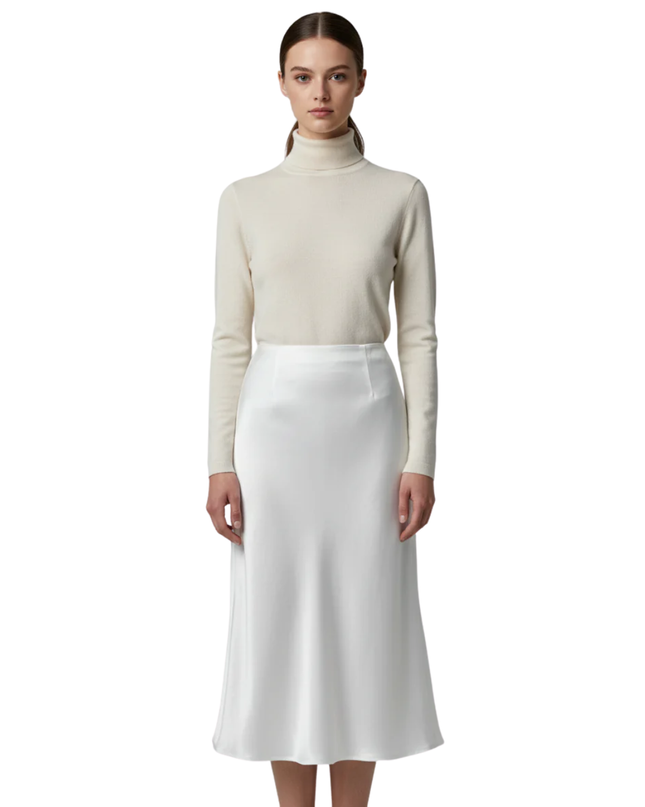 Koton White Satin-Finish Viscose Midi Skirt