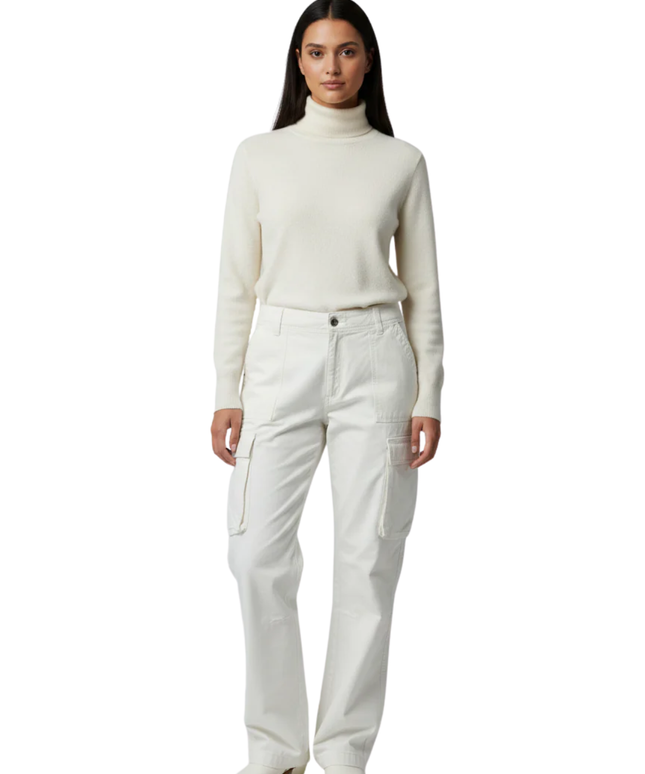 Bershka White High-Waist Cargo Utility Pants