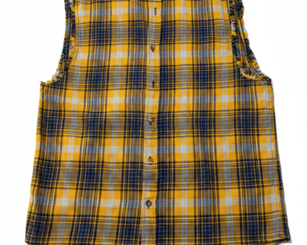 Zara Yellow Plaid Relaxed Fit Sleeveless Flannel Shirt
