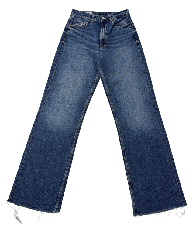Zara Blue High-Rise Wide Leg Jeans with Raw Hem