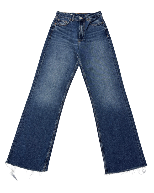 Zara Blue High-Rise Wide Leg Jeans with Raw Hem
