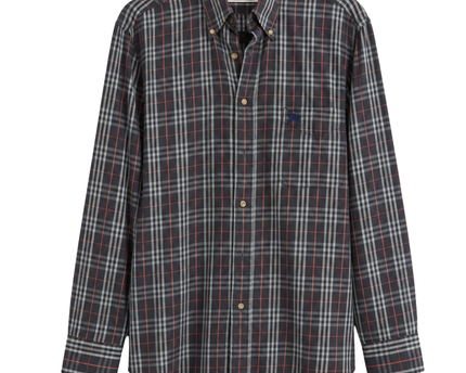 Burberrys Navy Blue Vintage Plaid Button-Down Shirt