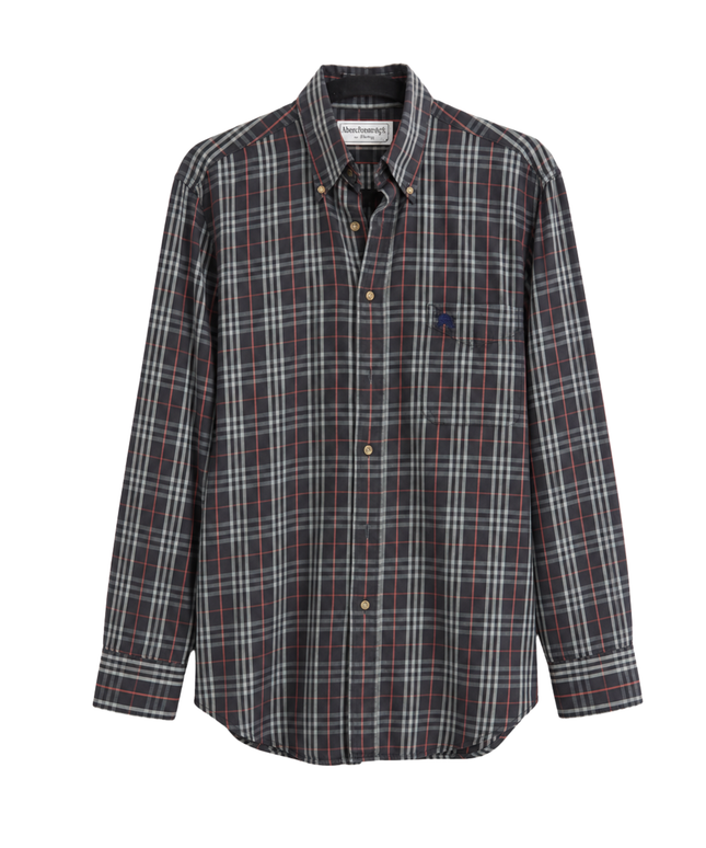 Burberrys Navy Blue Vintage Plaid Button-Down Shirt
