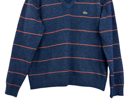 Lacoste Blue Striped V-Neck Knit Sweater