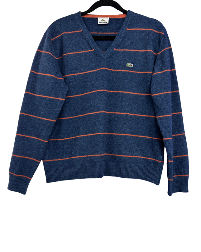 Lacoste Blue Striped V-Neck Knit Sweater
