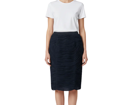 Burberry Navy Blue Ruched Pencil Skirt