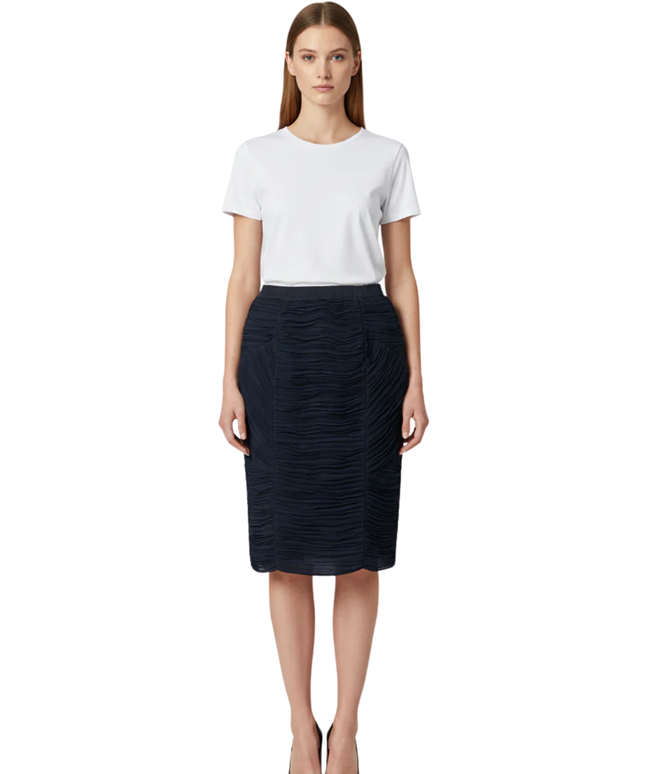 Burberry Navy Blue Ruched Pencil Skirt