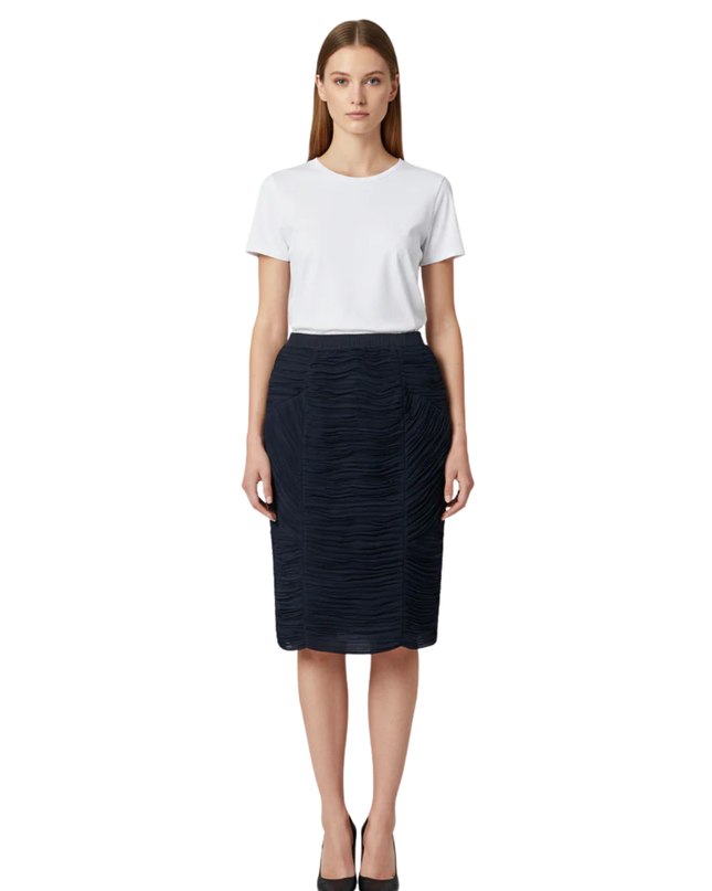 Burberry Navy Blue Ruched Pencil Skirt