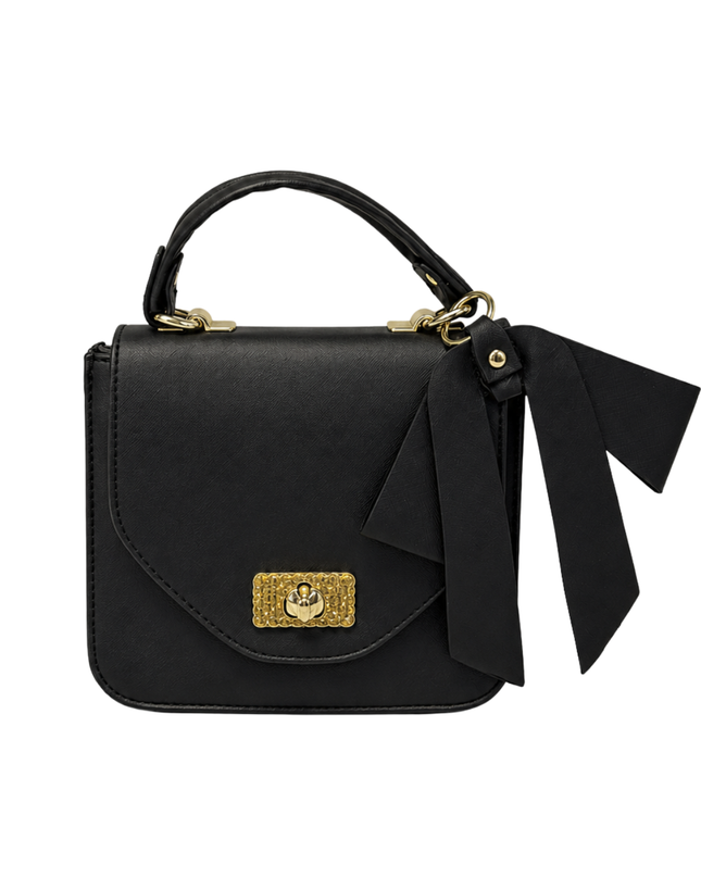 Betsey Johnson Black Saffiano Bow Top Handle Bag